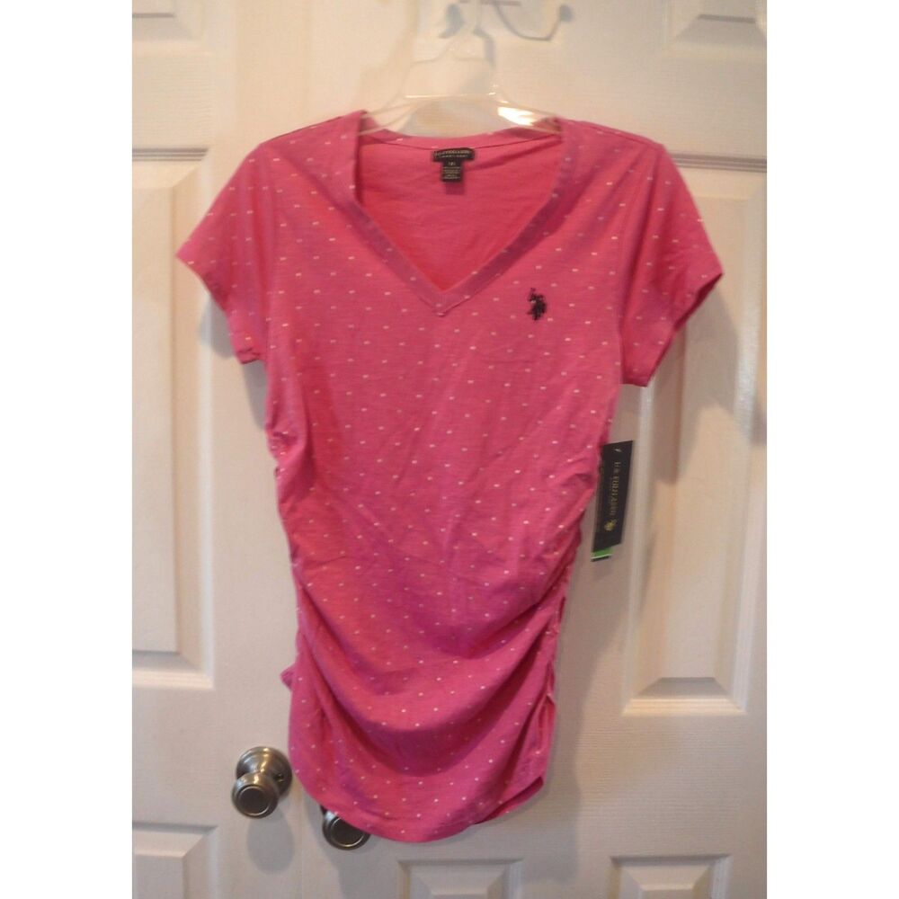 U.S. Polo Assn Women's Top Pink w/ White Polka Dots Size Med NWT